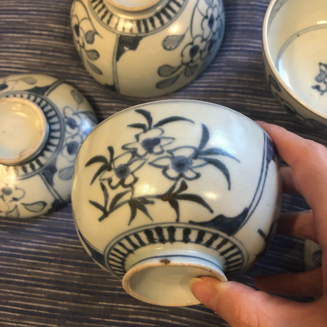 江戸後期時代染め付け茶碗蓋5個セット