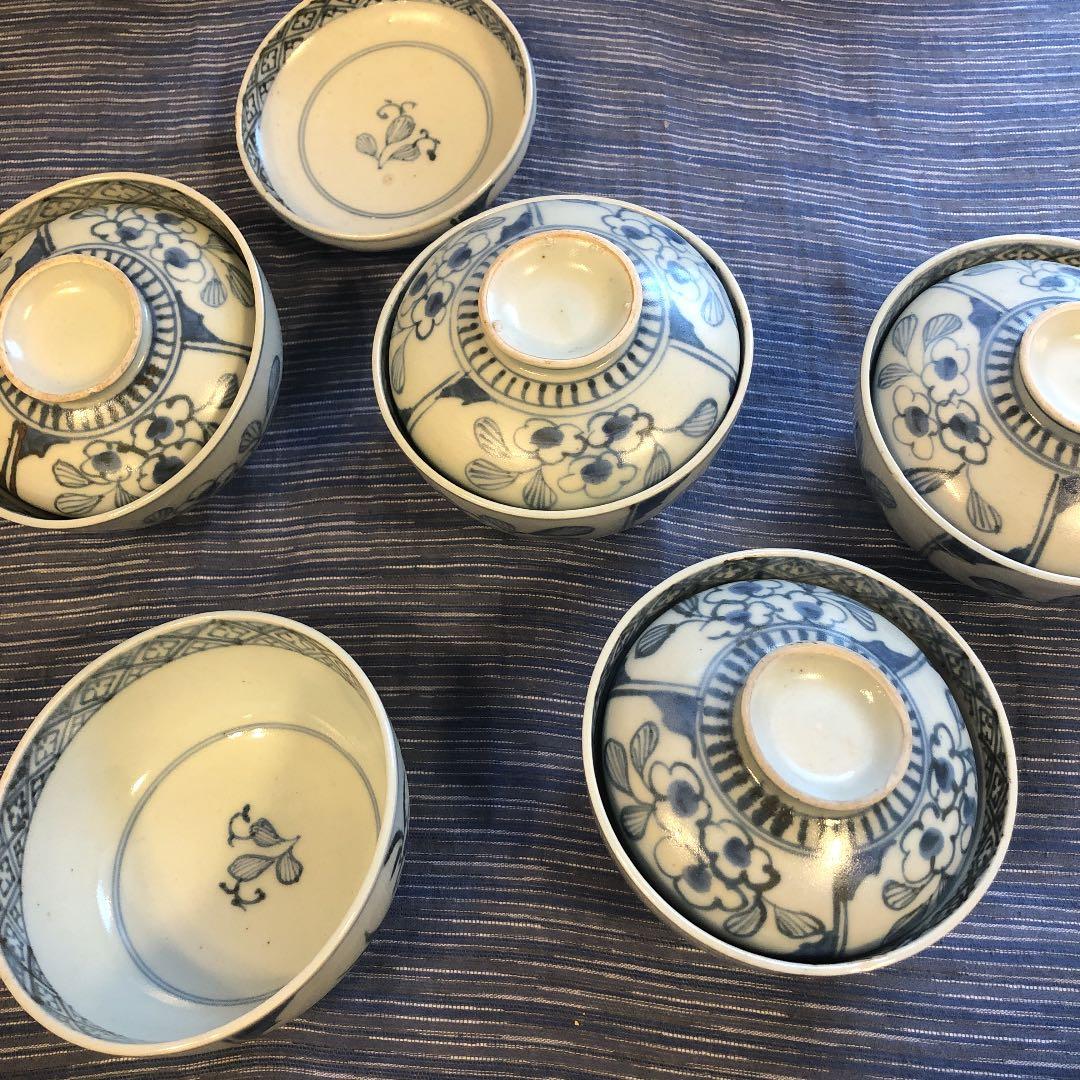 江戸後期時代染め付け茶碗蓋5個セット