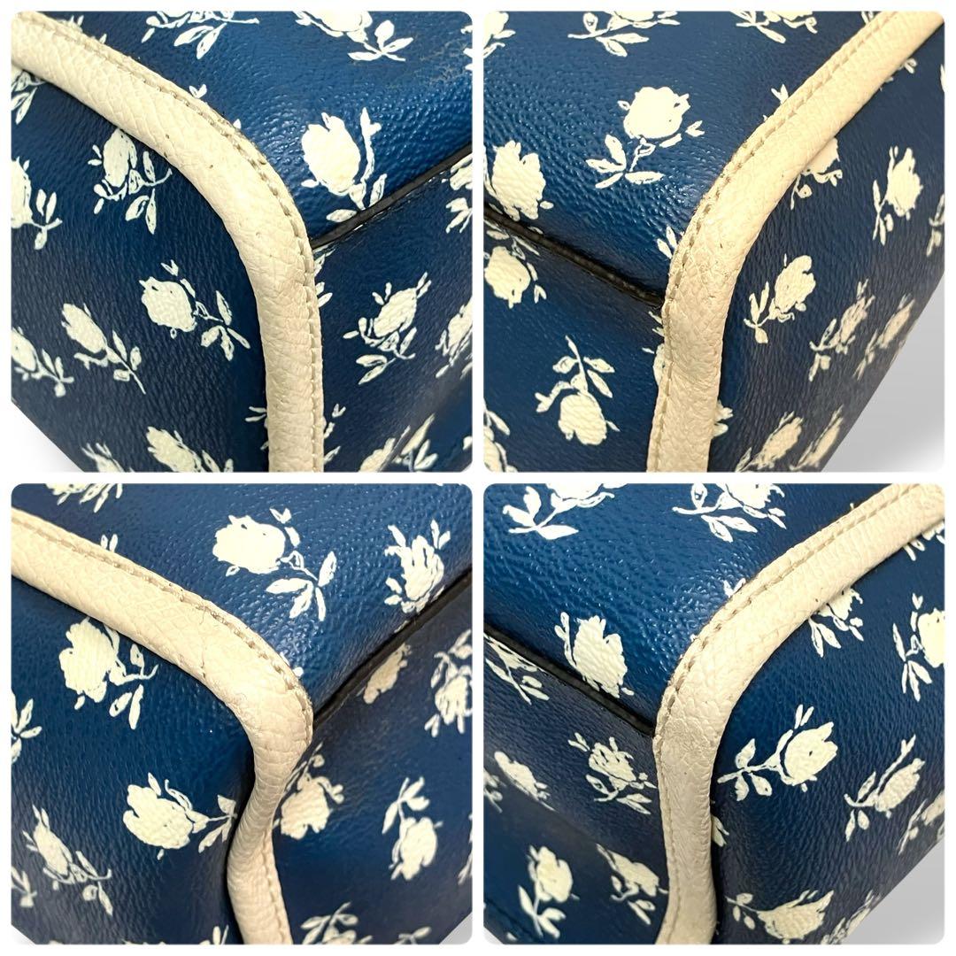 【美品】Coachコーチ　ミニボストンバッグ 花柄　ブルー　PVC 2way