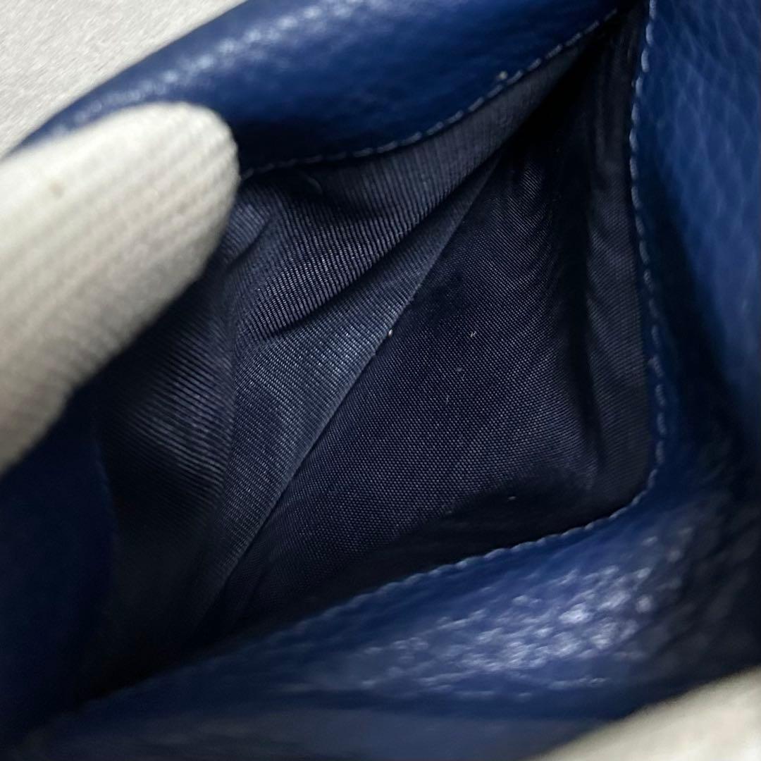 PRADA プラダ　折り財布　ラウンドファスナー　ブルー　ゴールドロゴ シボ革