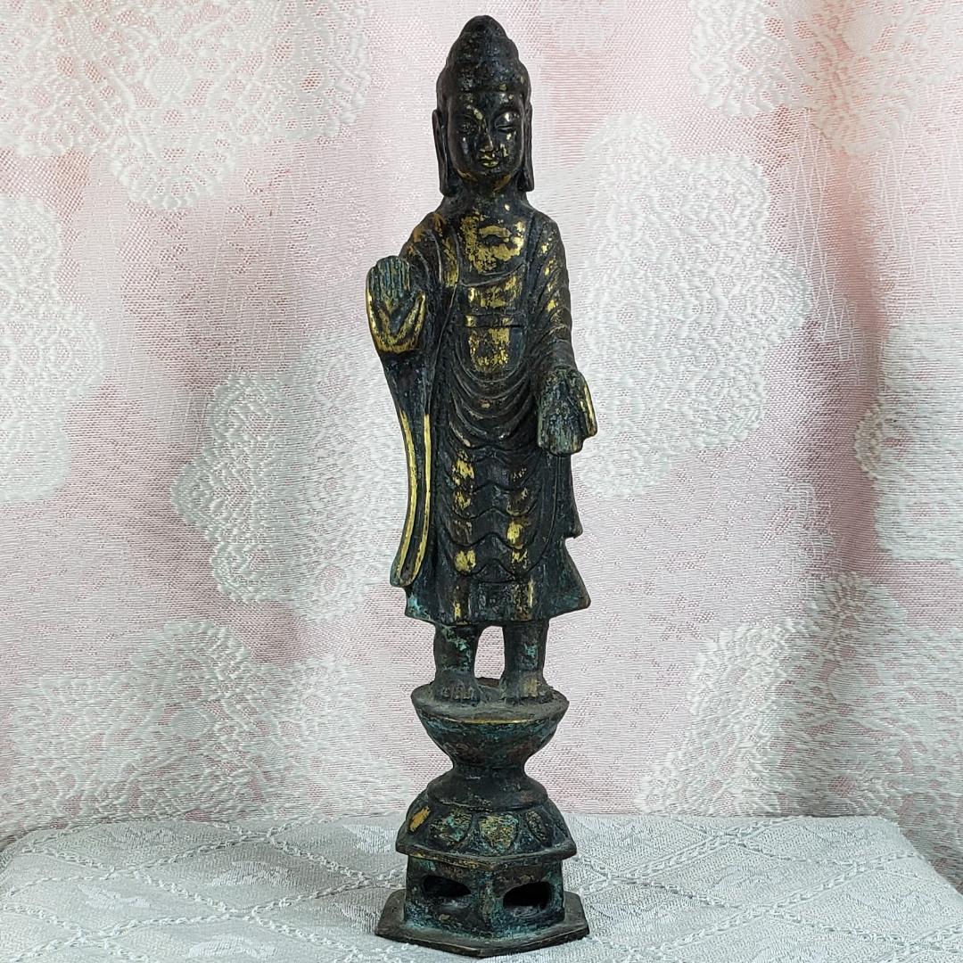 【新羅仏】◆金銅如来立像 全高:27.4cm 仏像◆検）天平仏 飛鳥仏 高麗仏