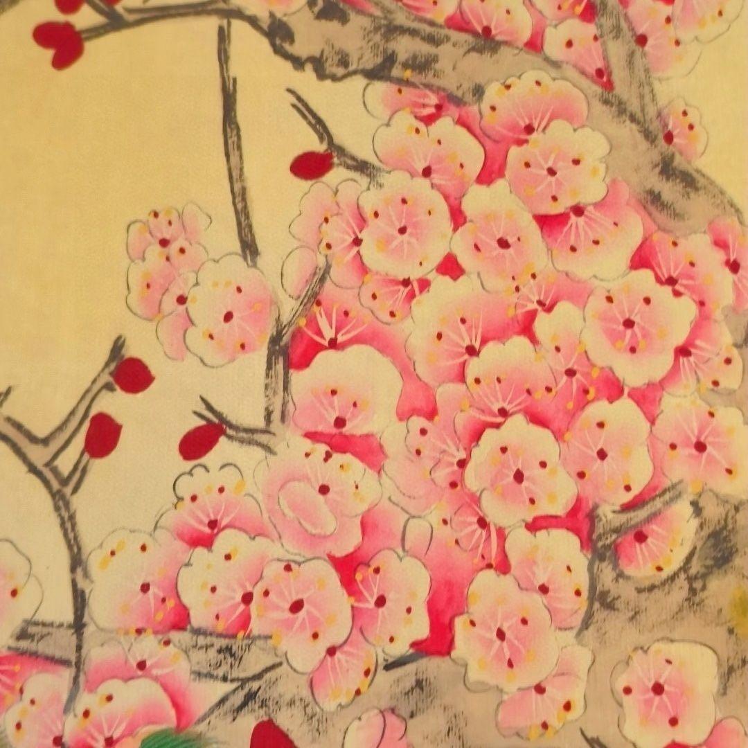 【掛軸・劉奎齢風】上林春色 孔雀図 中堂掛軸 証書付 168×65 装飾アート