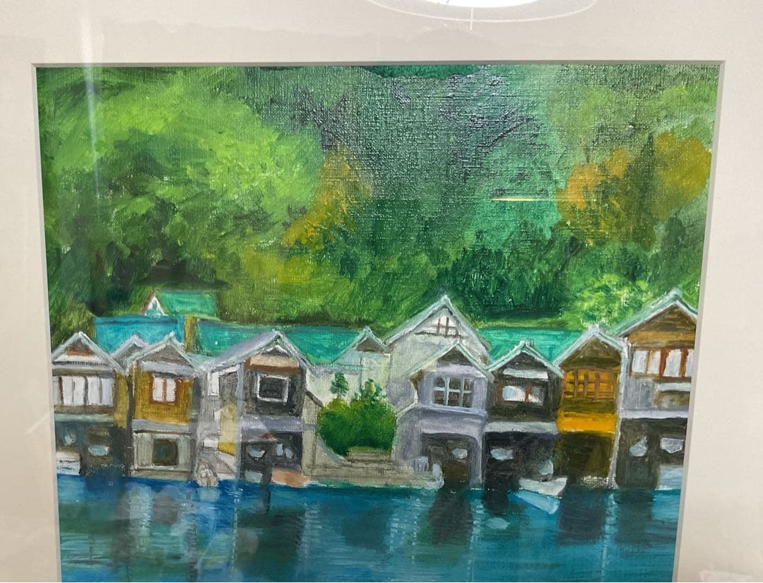 油彩画　「　伊根の舟屋　」　原画　額付