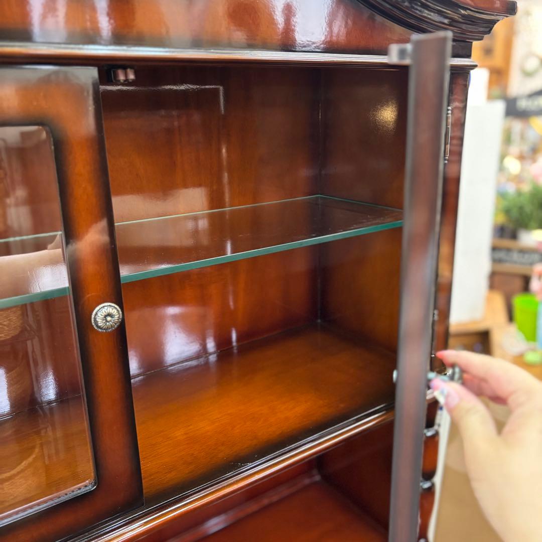 マホガニー材 高級 アンティーク調 木製キャビネット ダークブラウン 開梱設置付