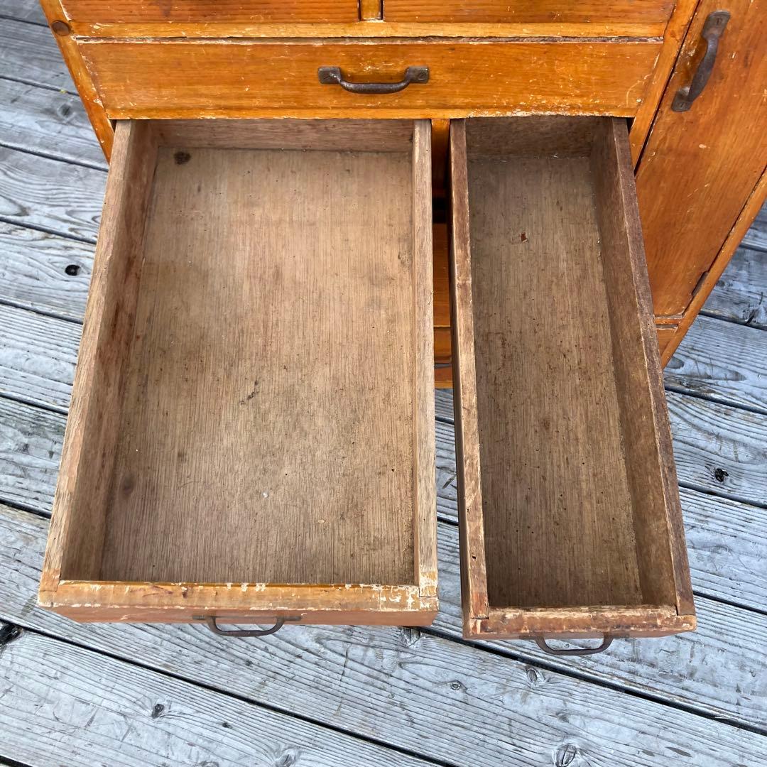 昭和レトロ 古家具 木製収納棚 大工道具棚 サイドボード 整理棚 15杯 古道具