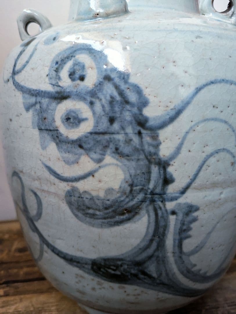 【民藝】明朝 壺 【龍紋】ヘタウマ【民芸】