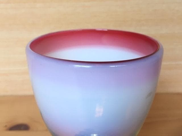 希少!! 大正浪漫 氷コップ 乳白赤縁 なつめ形 和硝子