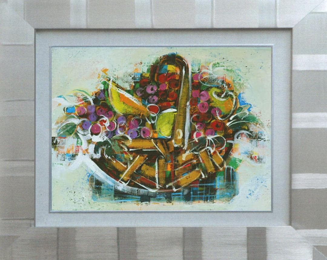 油絵 菅家令子インテリア 額付(白) 油絵 uF6-061403 静物 フルーツ