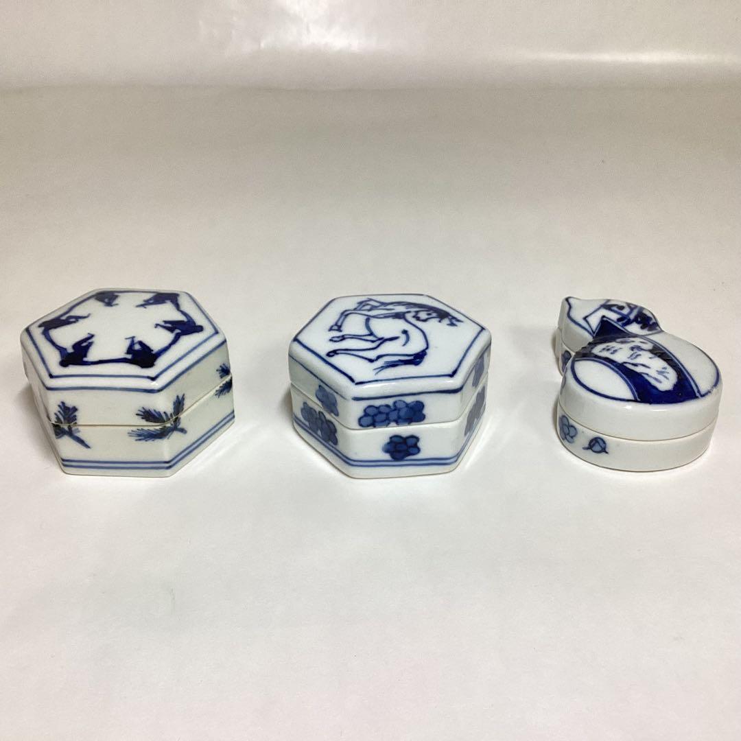 香合 染付 西村徳泉 3個セット 紙箱入 茶道具 古物品