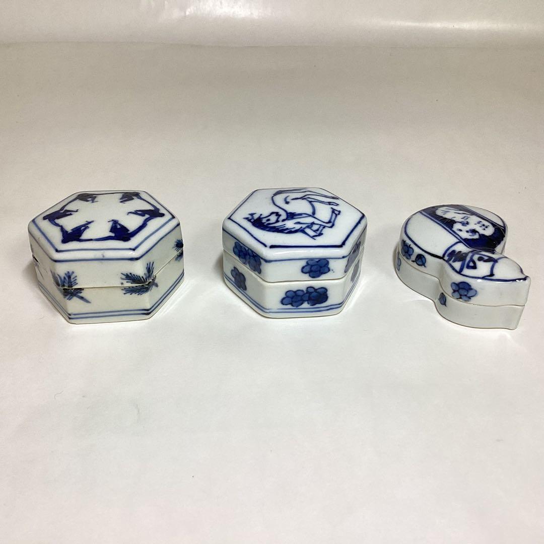 香合 染付 西村徳泉 3個セット 紙箱入 茶道具 古物品