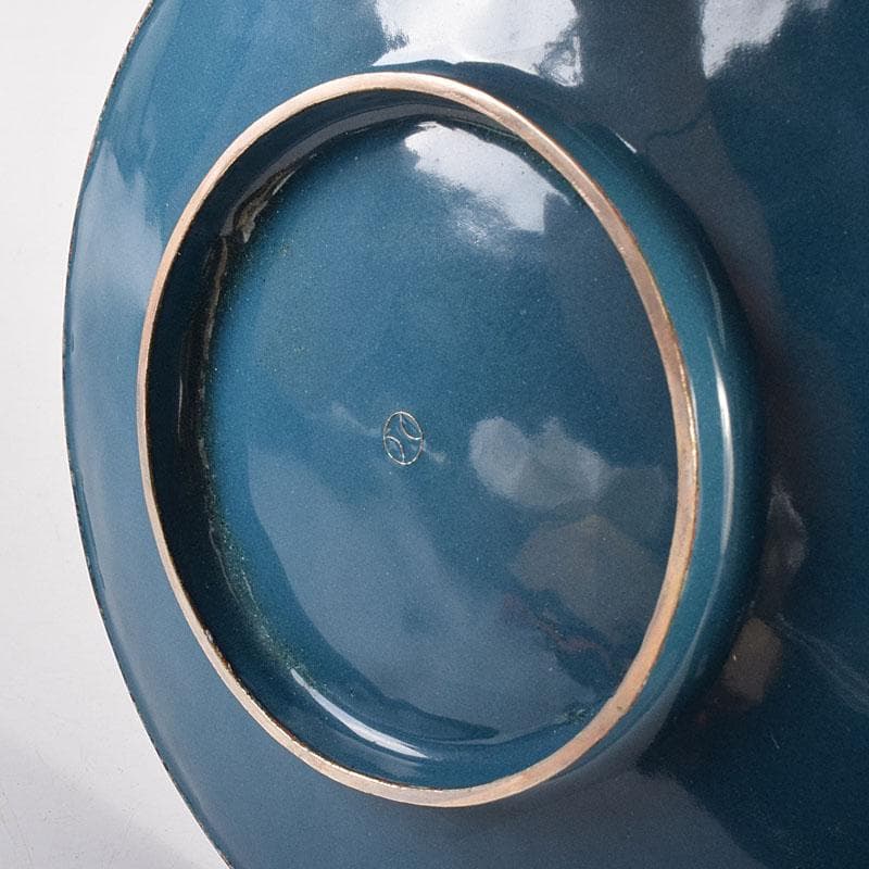 七宝焼　京七宝　錦雲軒　稲葉造　万華友禅文　飾皿　皿立付　共箱　V　R8029