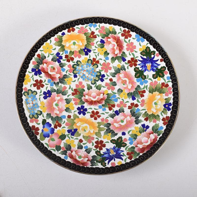 七宝焼　京七宝　錦雲軒　稲葉造　万華友禅文　飾皿　皿立付　共箱　V　R8029