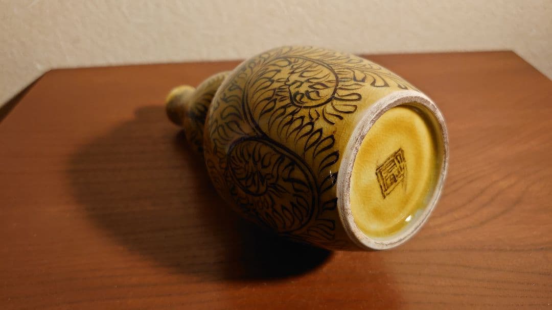 古九谷　九谷焼　徳利　花入　蔵出し　江戸期　角福　黄釉　１客