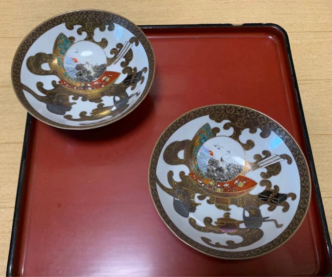 ★骨董品★ 蔵出し 38 九谷焼 茶碗 丼 2個セット 手絵　金彩　お祝い