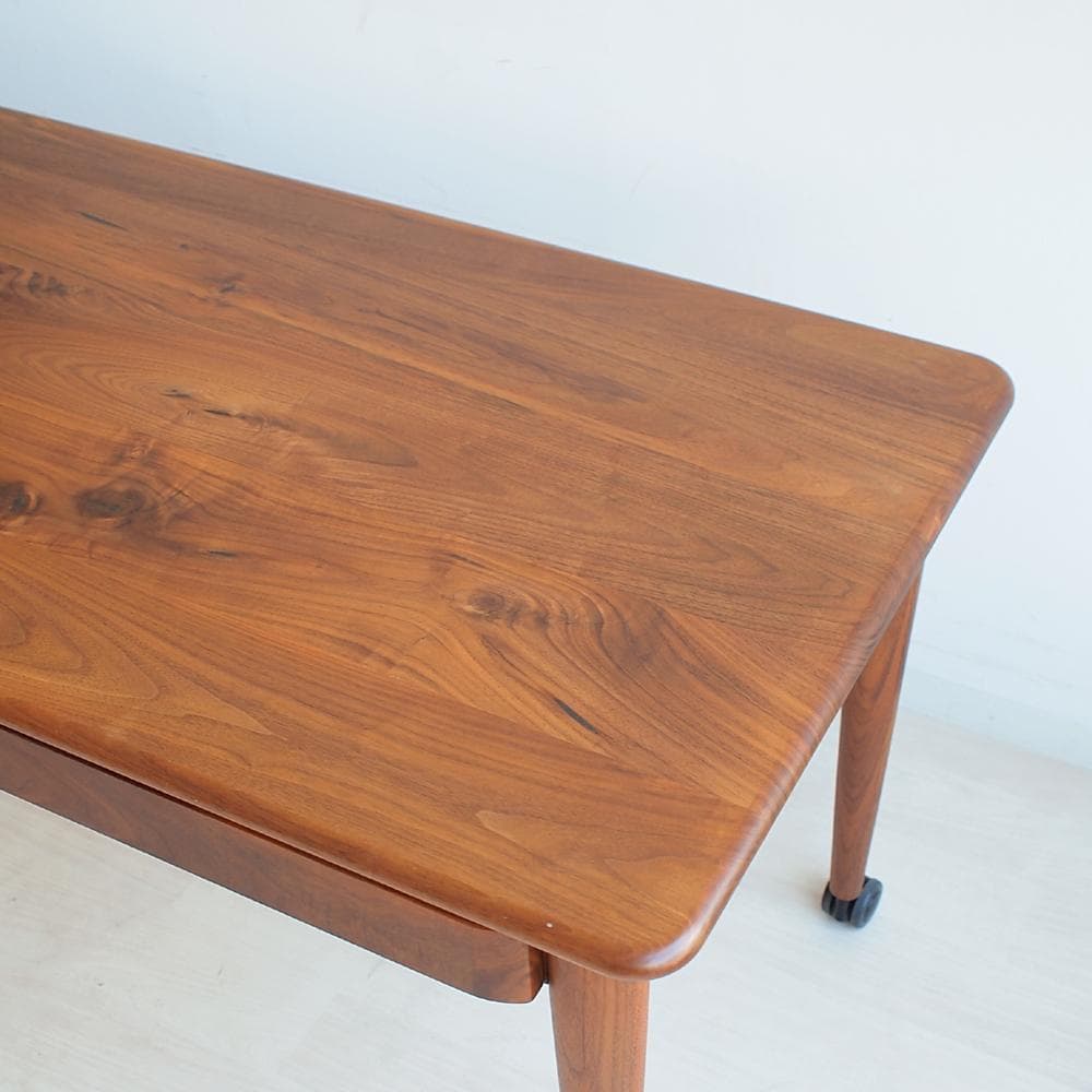 ウォールナット無垢材 ワークデスク キャスター付き 高さ62cm 低め 北欧