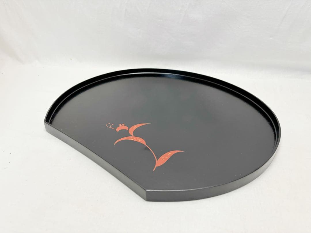 未使用 懐石道具 一閑塗 絵変わり 半月膳 5客揃 会席膳 宴会盆 平膳共箱