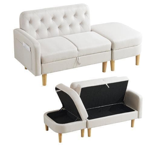 ソファ 2人掛け 3人掛け カウチソファ 収納付き オットマン ローソファ 北欧