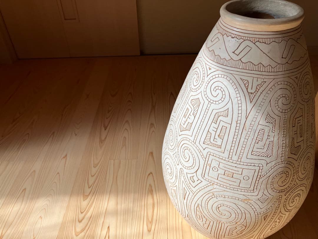 フォークアート　大きい壺　花瓶　オブジェ　柄　 素焼き　ネイティブ　花器