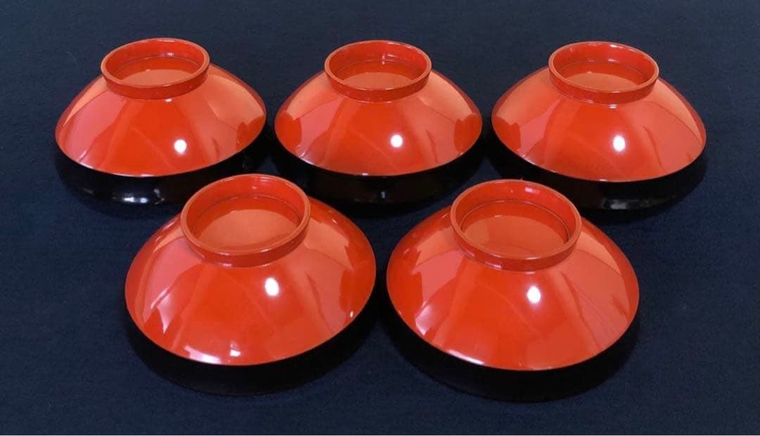 《R》懐石 蒔絵付 洗朱 吸物椀5客 木製漆器 木箱　260107か5