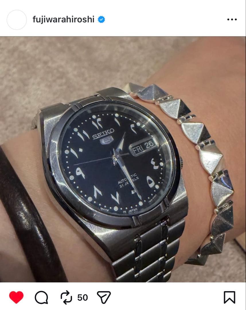し*も様 新品SEIKO 5アラビック文字盤 藤原ヒロシ fragment 自動