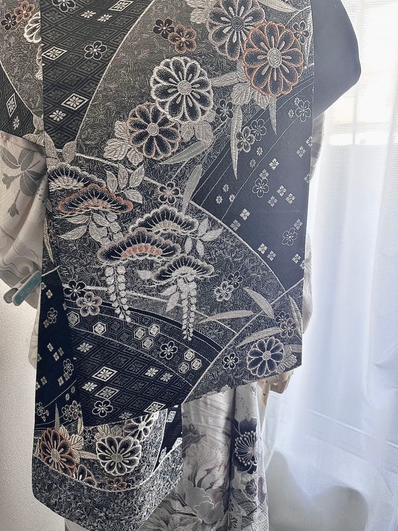 高級振袖 淡いピンクとグレーの花柄　フルセット