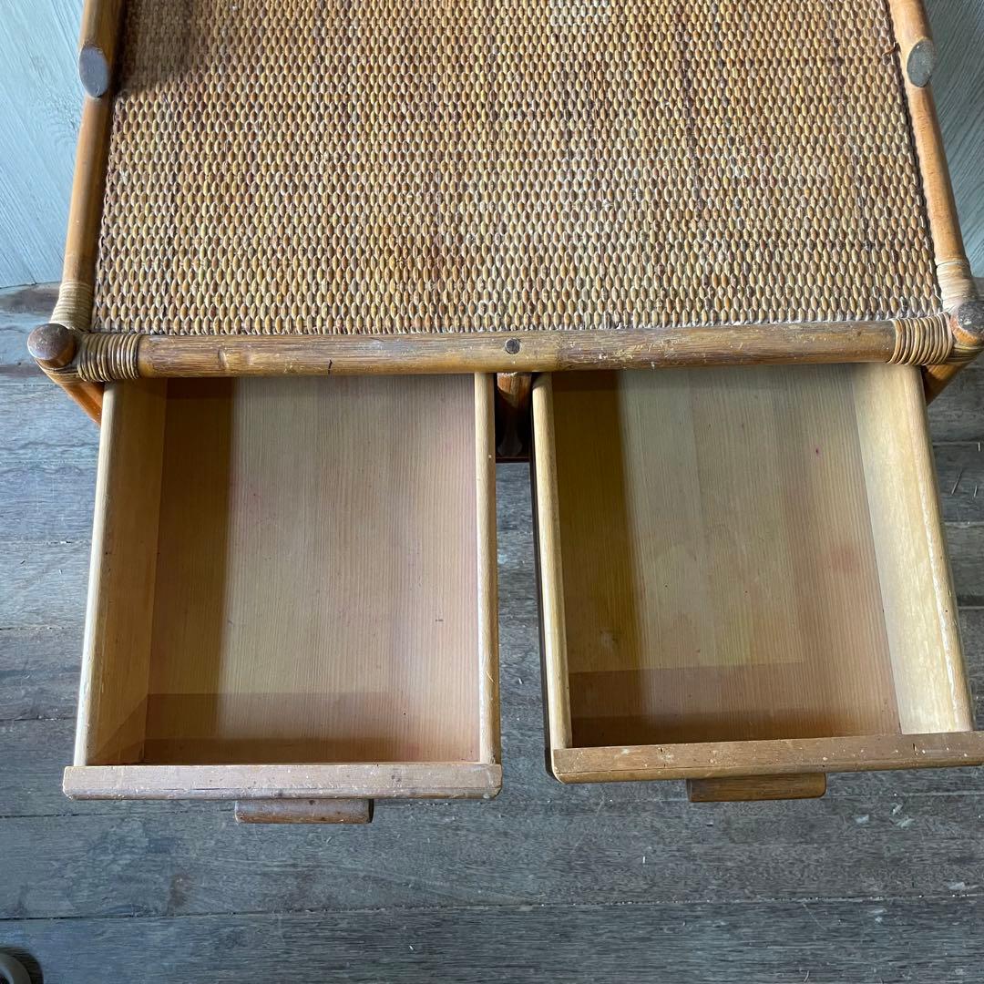 ラタン化粧台 ビンテージ アンティーク家具 ラタン家具 籐 鏡台 昭和レトロ