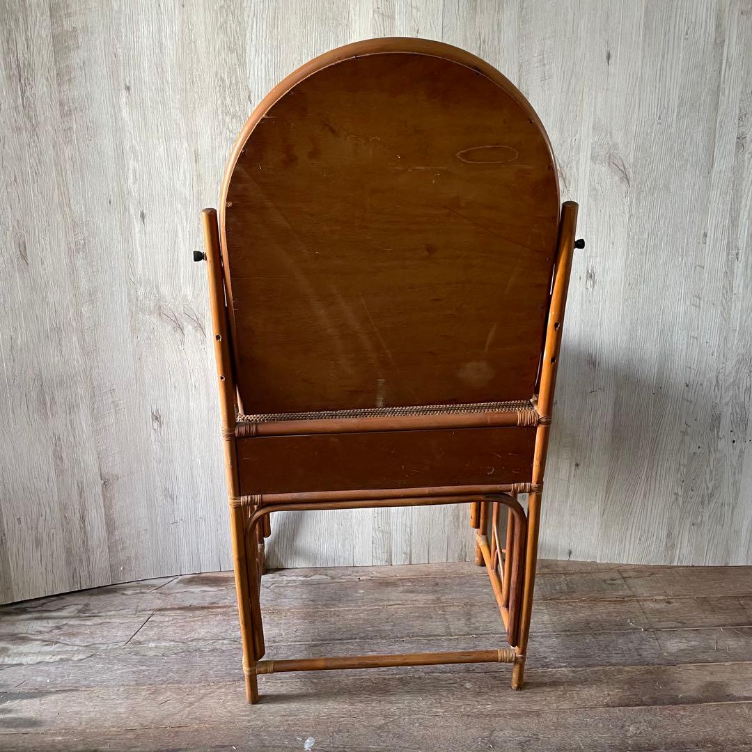 ラタン化粧台 ビンテージ アンティーク家具 ラタン家具 籐 鏡台 昭和レトロ