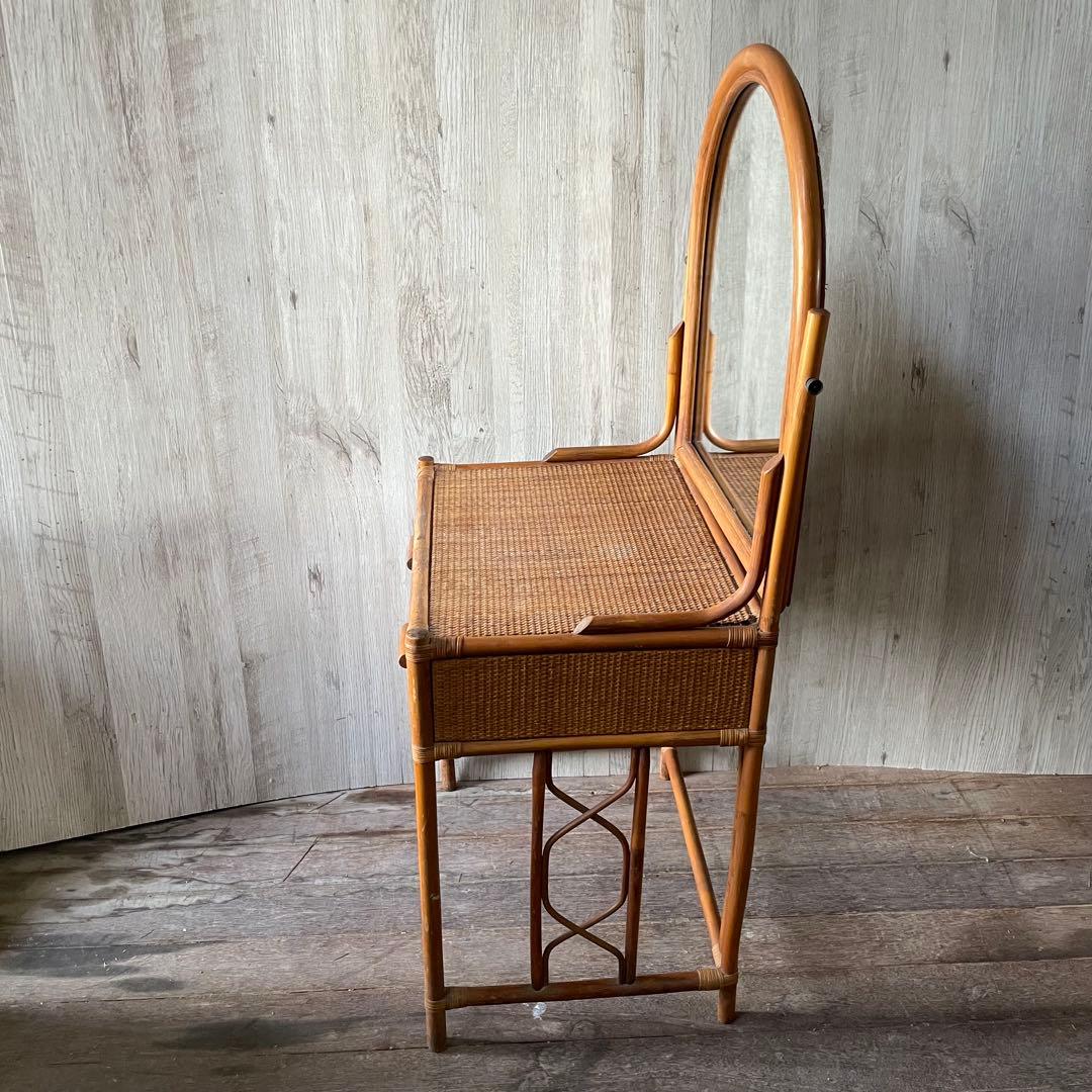 ラタン化粧台 ビンテージ アンティーク家具 ラタン家具 籐 鏡台 昭和レトロ