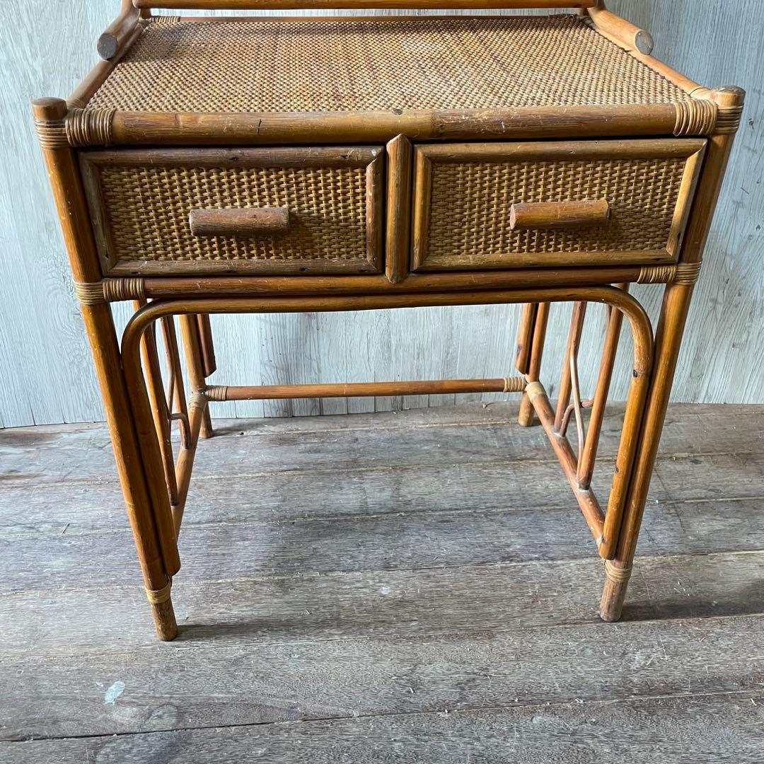 ラタン化粧台 ビンテージ アンティーク家具 ラタン家具 籐 鏡台 昭和レトロ