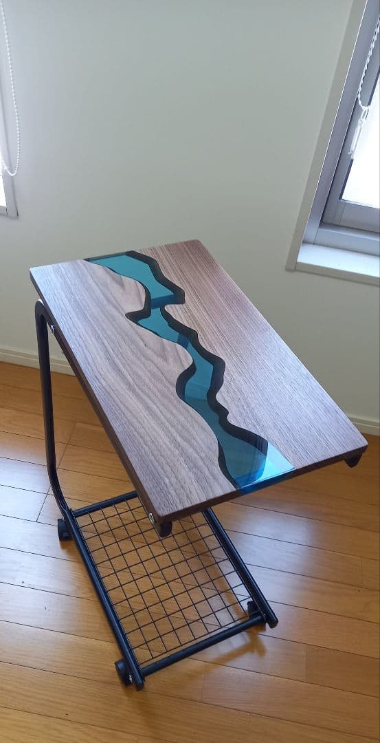 リバーテーブル　レジンテーブル　サイドテーブル　キャスター付き　キッチンワゴン