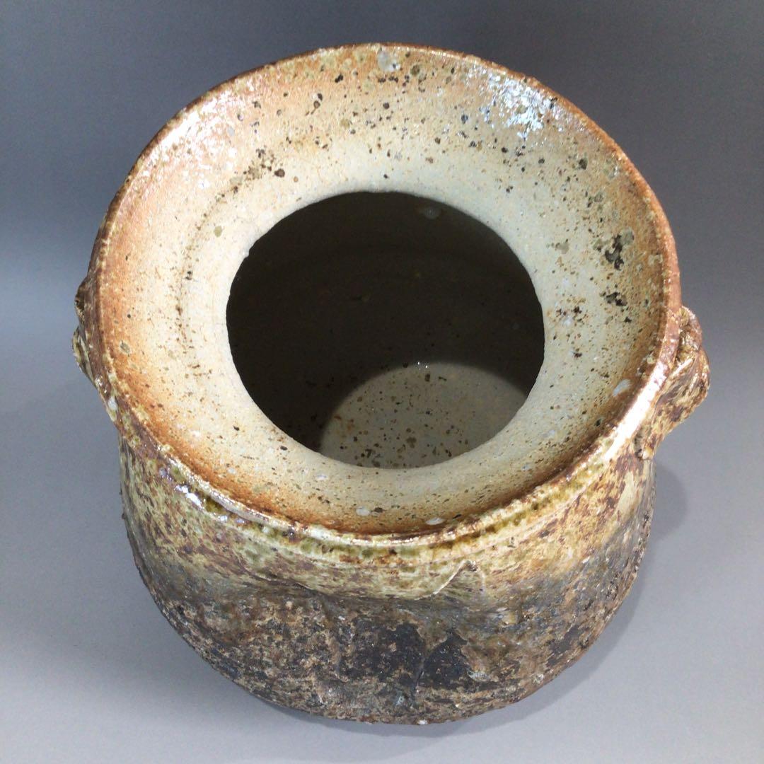 Ｐ５６４　水指　『信楽焼』『神山一陶造』『耳付水指』　共箱　茶道具