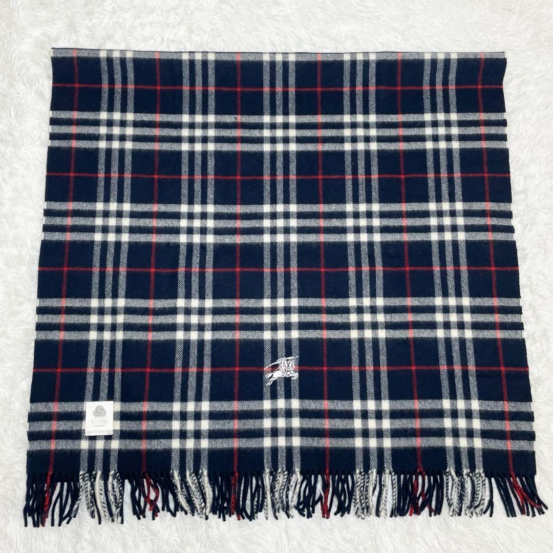 【未使用級】バーバリー　大判マフラー・ストール・膝掛け・ブランケット・ロゴ刺繍