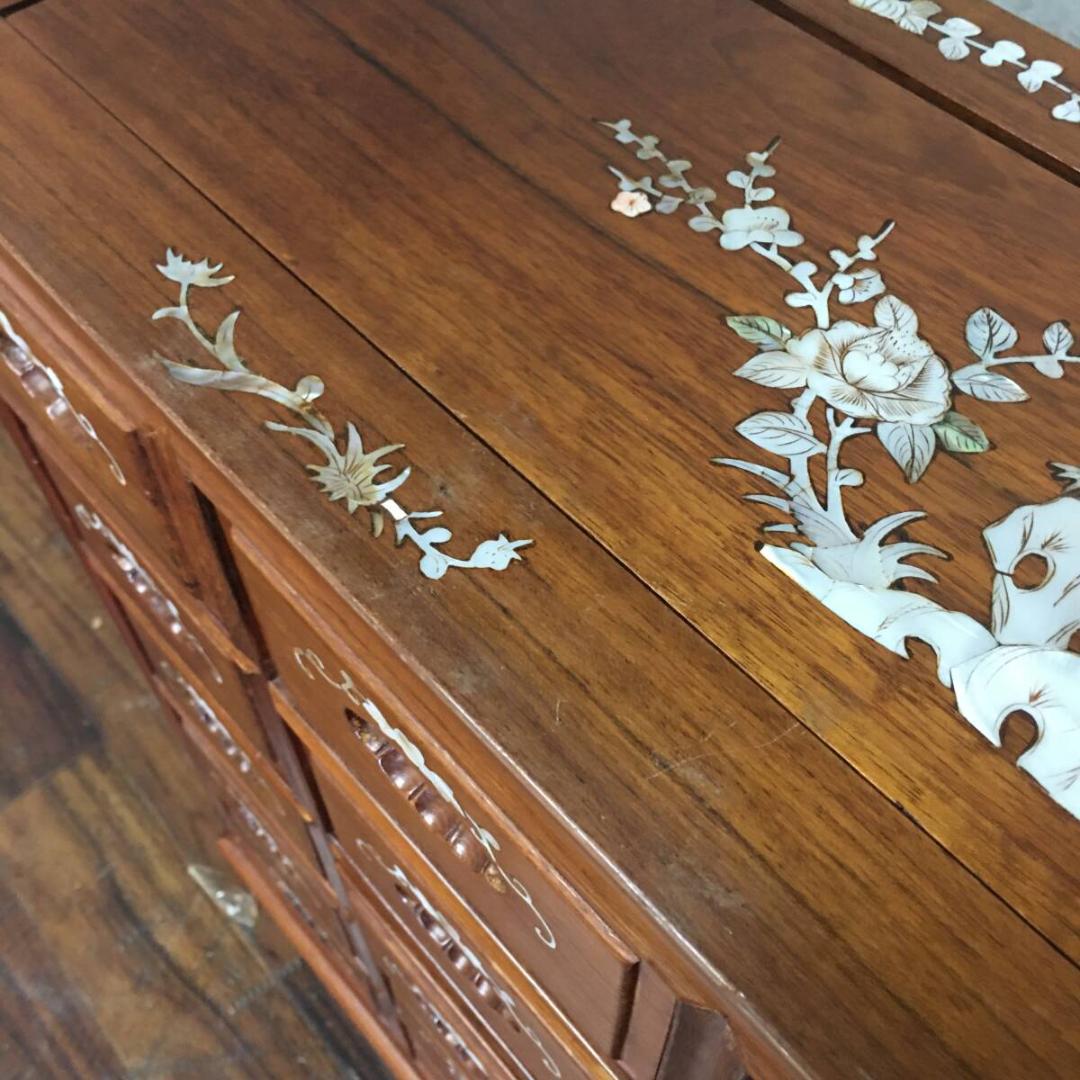 唐木 花梨 螺鈿細工 薬棚 薬箪笥 収納棚 棚 小物入れ 古道具 和家具