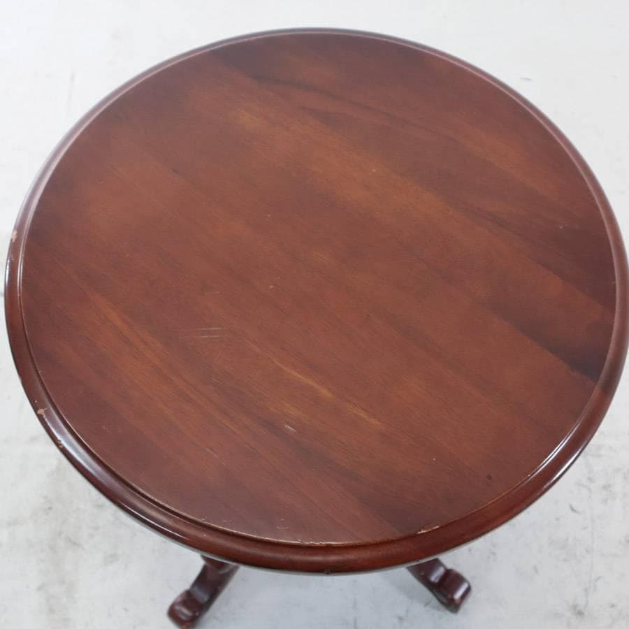 ヨーロピアンアンティーク調 マホガニー サイドテーブル 彫刻 ラウンテーブル