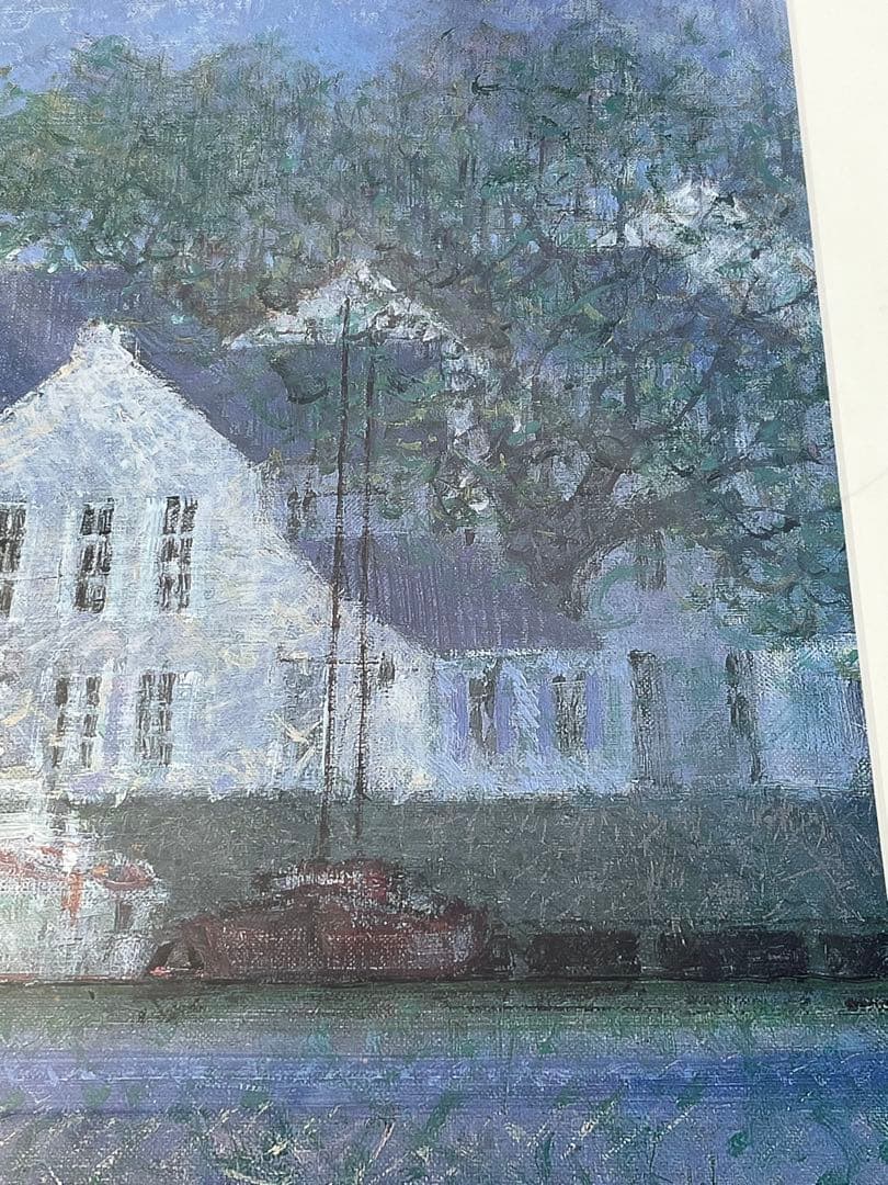 額入り85.0cm壁掛け アンドレ・ブーリエ 村の海岸 （印刷画） 1153