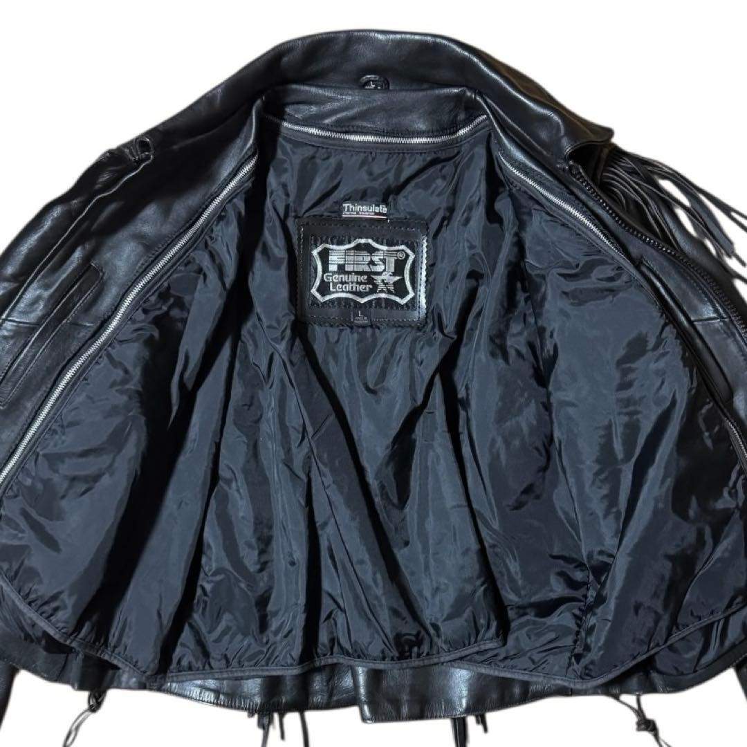 FIRST ライナー付 フリンジ レザージャケット Thinsulate 黒 L