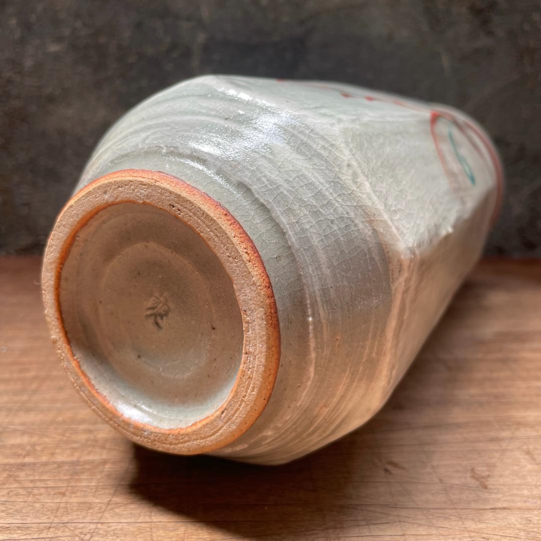 鈴木爽司 色絵花紋 壷 師:人間国宝 富本憲吉 共箱 花器 花入 花生 花瓶 美