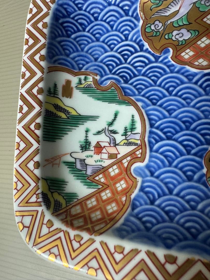 2367 林九郎窯 古伊万里風 青海波地紋雪輪 銘々皿５枚組 波佐見焼　未使用