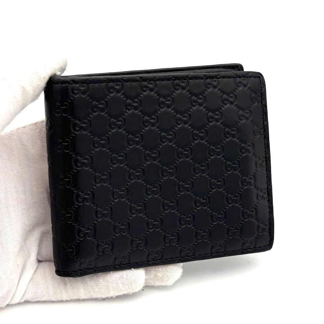 ☆美品☆グッチ マイクロシマ 二つ折り財布 レザー ブラック 黒 メンズ 総柄