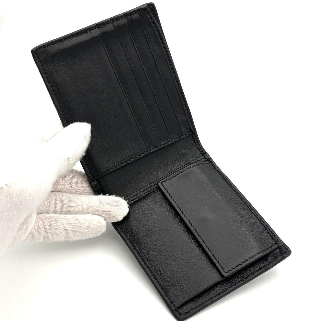 ☆美品☆グッチ マイクロシマ 二つ折り財布 レザー ブラック 黒 メンズ 総柄