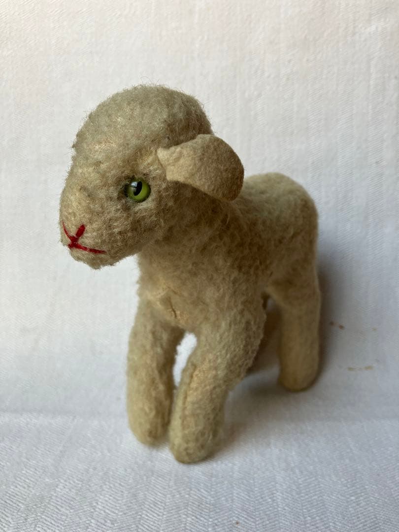 アンティーク 若草色の目をした小羊のぬいぐるみ チェコ プラハ 30s 40s