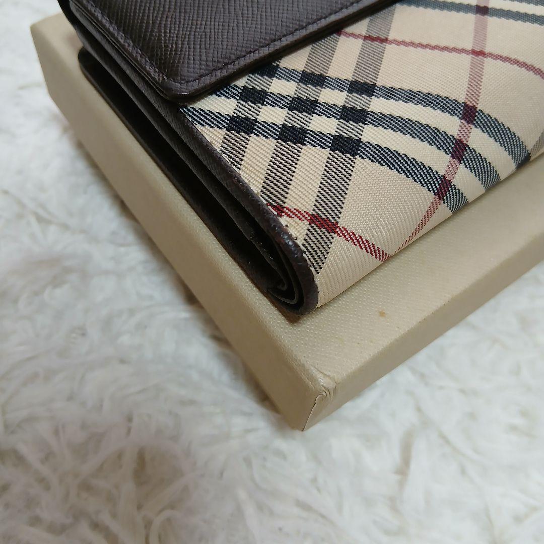 【BURBERRY】ノバチェック　レザー がま口　3つ折り財布