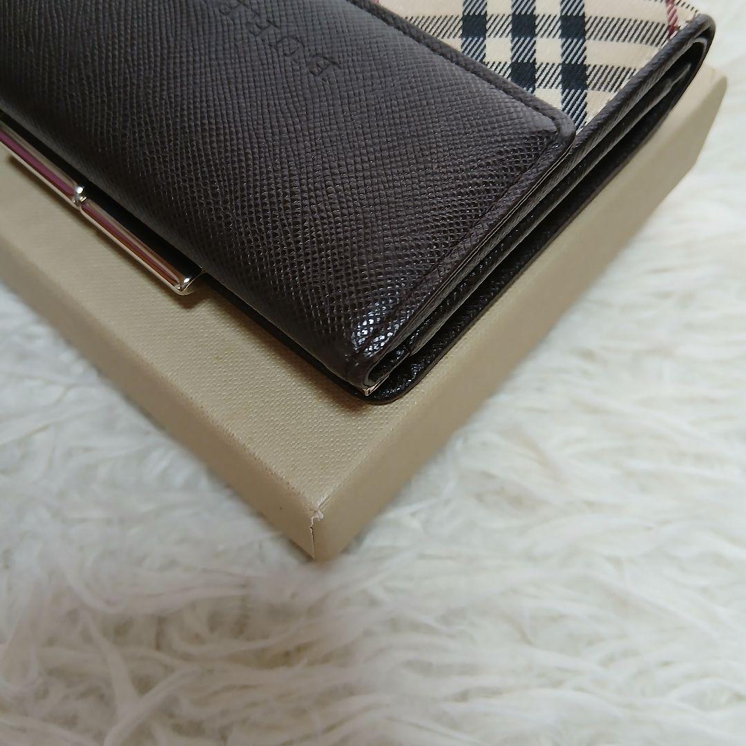 【BURBERRY】ノバチェック　レザー がま口　3つ折り財布