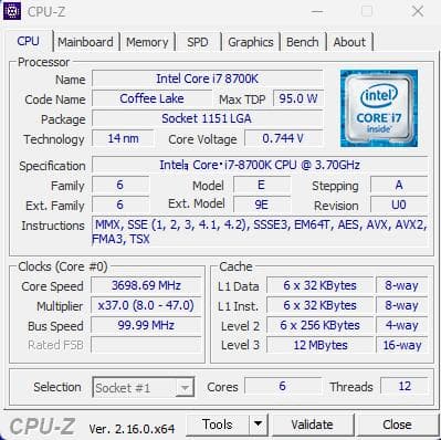 Intel Core i7 8700K CPU 【動作確認済】
