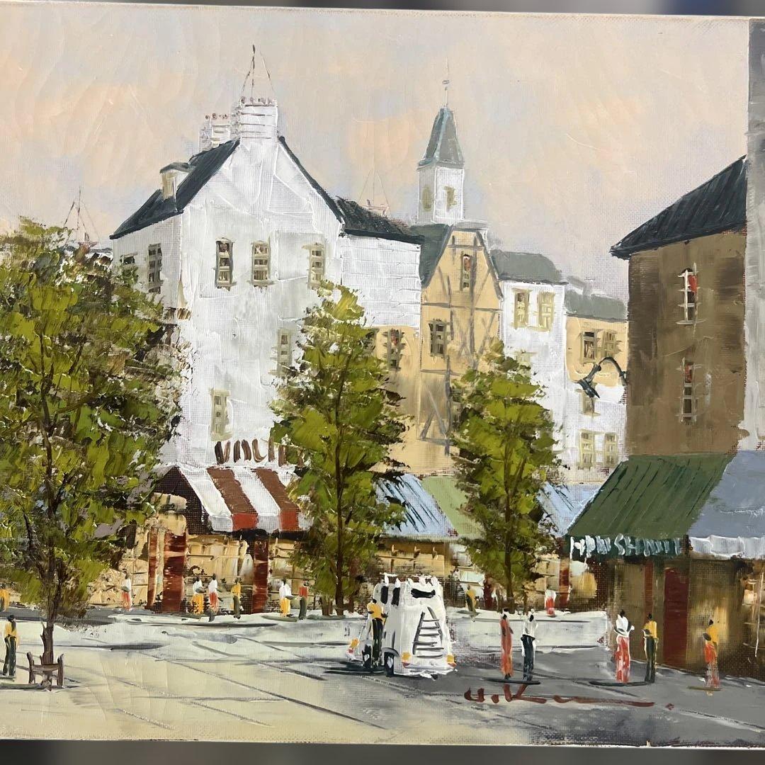 黒沢久 街角の風景 油彩画 サインあり