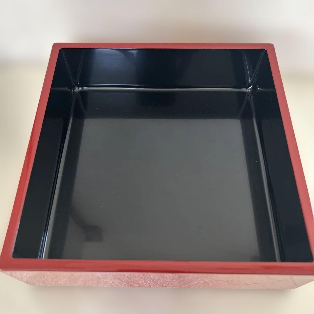 川連漆器 朱内黒 三段重めんとり 蓋二枚