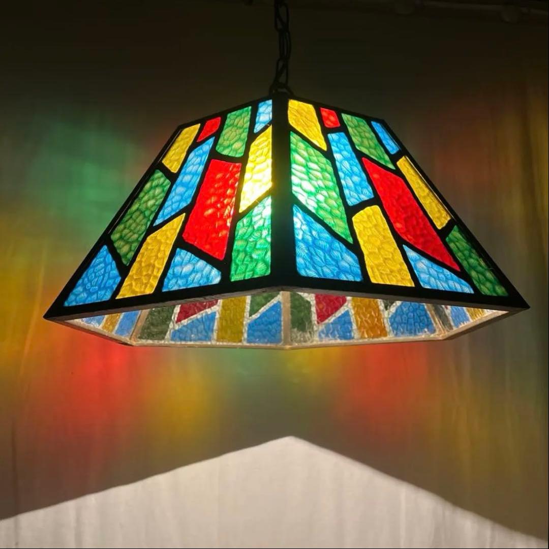 ビンテージ品◾️ステンドグラス調デザイン モザイク柄 天井照明 ペンダントライトB