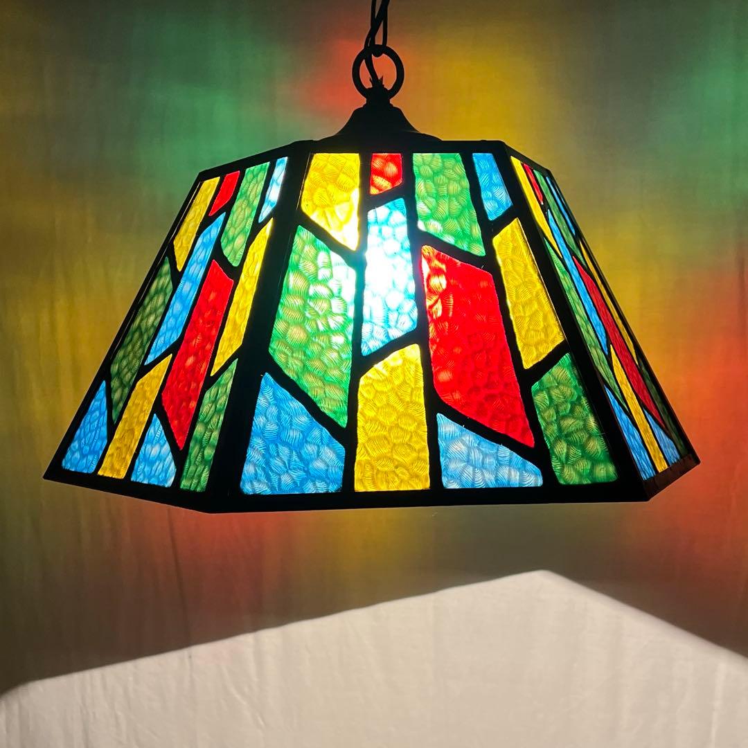 ビンテージ品◾️ステンドグラス調デザイン モザイク柄 天井照明 ペンダントライトB