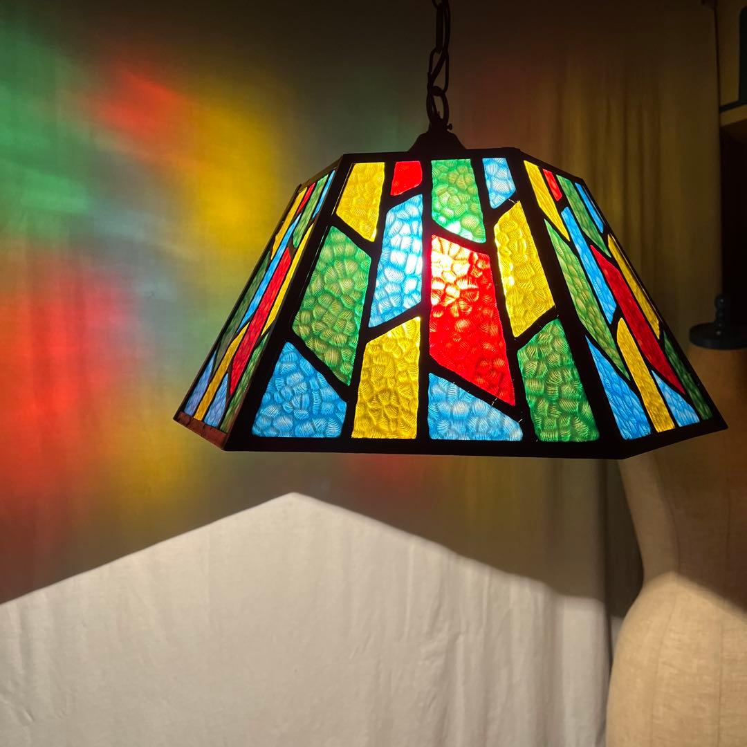 ビンテージ品◾️ステンドグラス調デザイン モザイク柄 天井照明 ペンダントライトB
