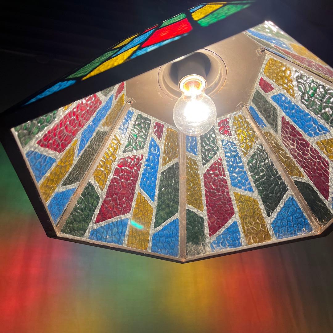 ビンテージ品◾️ステンドグラス調デザイン モザイク柄 天井照明 ペンダントライトB